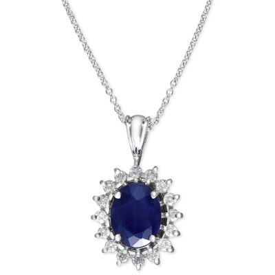 Royalty Inspired by Sapphire (1-9/10 ct. ) and Diamond (3/8 ct. ) Oval Pendant in 14k White Gold and 14k Yellow Gold   (Also available in )