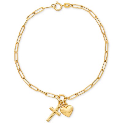 Heart and Cross Charm Bracelet in 10k Gold