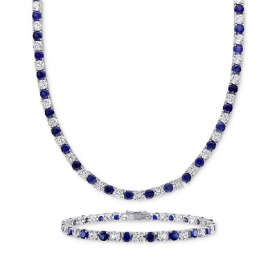 2-Pc. Set Lab-Created Blue Sapphire (23-3/4 ct. ) & Lab-Created White Sapphire (23-3/8 ct. ) Collar Necklace & Bracelet in Sterling Silver (Also in Lab-Created Ruby)