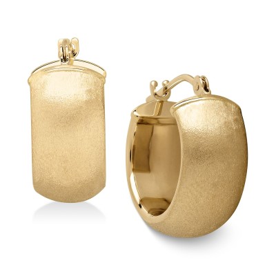 Satin Huggie Hoop Earrings in 14k Gold  15mm