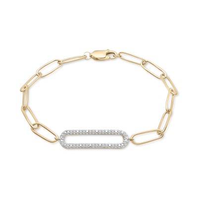 Diamond Elongated Pavé Link Paperclip Link Bracelet (1/6 ct. ) in 14k Gold-Plated Sterling Silver  