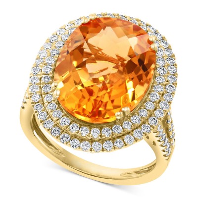 Citrine (9-1/3 ct. ) & Diamond (1 ct. ) Halo Ring in 14k Gold
