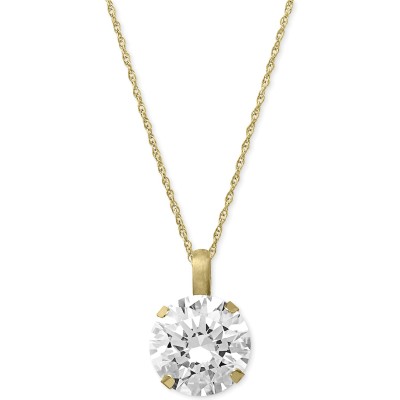 Cubic Zirconia Round Pendant Necklace in 14k Gold or 14k White Gold