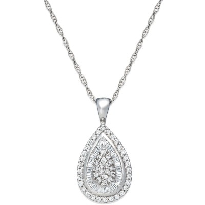 Diamond Teardrop Pendant Necklace (1/2 ct. ) in 14k White  Yellow or Rose Gold  