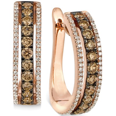 Chocolate and White Diamond Hoop Earrings in 14k Rose Gold (9/10 ct. )