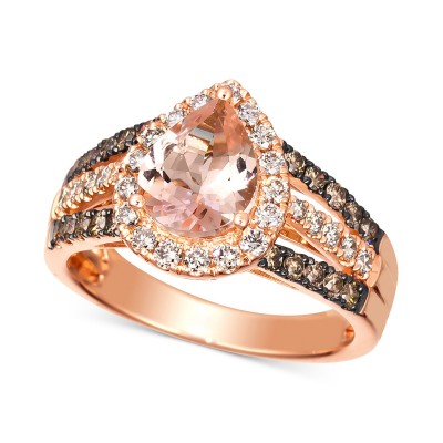 Peach Morganite (1-1/10 ct. ) & Diamond (3/4 ct. ) Pear Halo Ring in 14k Rose Gold