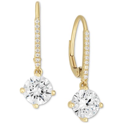 Cubic Zirconia Leverback Drop Earrings in 14k Gold