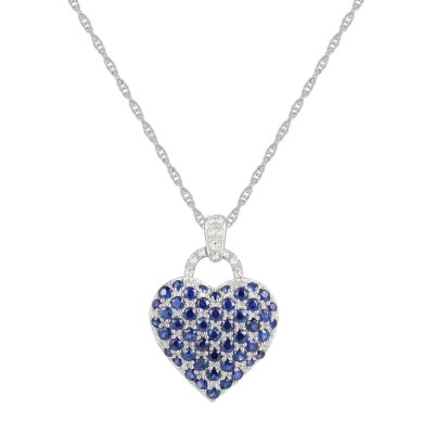 Sapphire (1-3/4 ct. ) and Diamond Accent Heart Pendant Necklace in Sterling Silver (Also Available in  and Pink Sapphire)