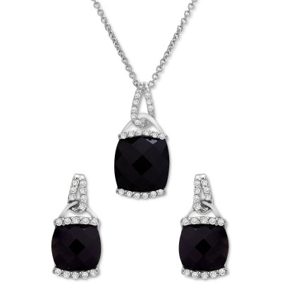 2-Pc. Set Onyx & Diamond (1/10 ct. tw.) Pendant Necklace & Matching Stud Earrings in Sterling Silver
