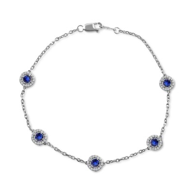 Sapphire (7/8 ct. ) & Diamond (1/4 ct. ) Halo Chain Link Bracelet in 14k White Gold (Also in Ruby & Emerald)