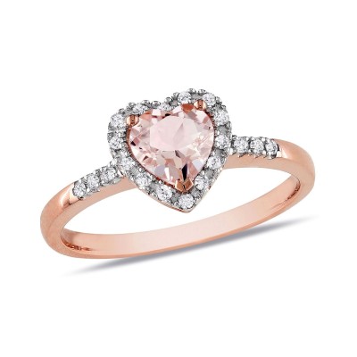 Morganite and Diamond Halo Heart Ring