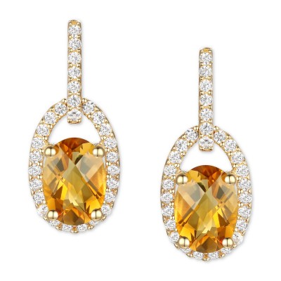 Citrine (1-1/2 ct. ) & Diamond (1/5 ct. ) Halo Drop Earrings in 14k Gold (Also in Amethyst)