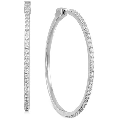 Diamond Medium Skinny Hoop Earrings (1 ct. ) in Sterling Silver