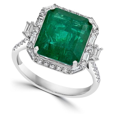 Emerald (5-1/2 ct. ) & Diamond (1/2 ct. ) Statement Ring in 14k Gold or 14k White Gold