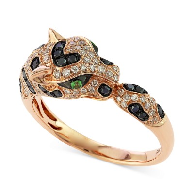 Diamond (1/2 ct. ) and Tsavorite Accent Panther Ring in 14k Rose Gold