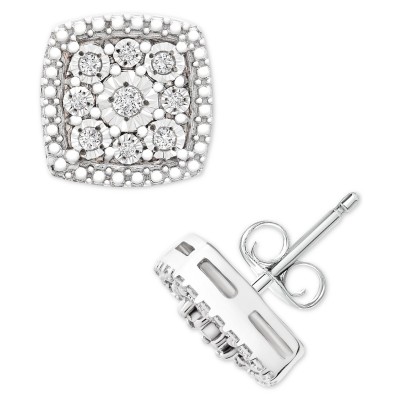 Diamond Cushion Cluster Stud Earrings (1/10 ct. ) in Sterling Silver