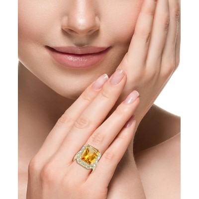 Limited Edition Citrine (11-1/2 ct. ) & Diamond (1-1/3 ct. ) Halo Ring in 14k Gold