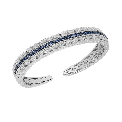 Sapphire (1-5/8 ct. ) and Diamond (1/10 ct. ) Cuff Bracelet in Sterling Silver
