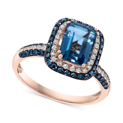London Blue Topaz (2-1/5 ct. ) & Diamond (1/2 ct. ) Statement Ring in 14k Rose Gold