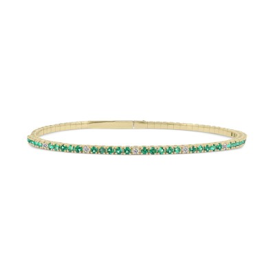 Emerald (3/4 ct. ) & Diamond (1/6 ct. ) Flexible Bangle Bracelet in 14k Gold (Also in Ruby & Sapphire)