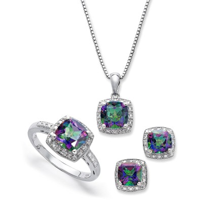 Sterling Silver Jewelry Set  Mystic Topaz (4-3/4 ct. ) and Diamond Accent Necklace  Earrings and Ring Set