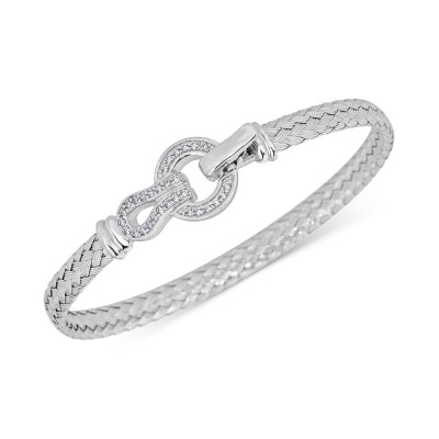 Diamond Horseshoe Braided Mesh Bangle Bracelet (1/4 ct. ) in Sterling Silver