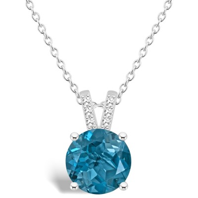 Women's London Blue Topaz (2-2/5 ct.t.w.) and Diamond Accent Pendant Necklace in Sterling Silver