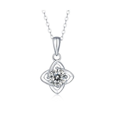 Sterling Silver White Gold Plated with 1ctw Lab Created Moissanite Four-Pointed Orbital Star Pendant Layering Necklace