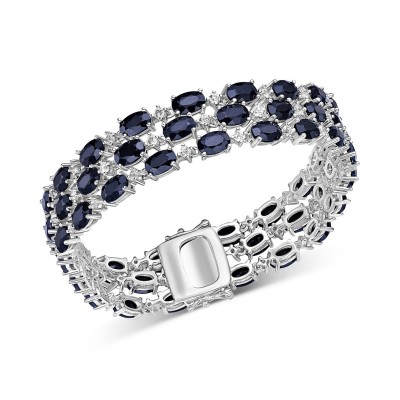 Sapphire (34-1/20 ct. ) & White Topaz (2-3/8 ct. ) Multirow Bracelet in Sterling Silver