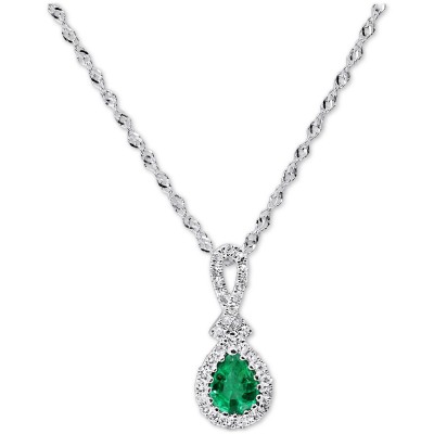 Emerald (1/4 ct. ) & Diamond (1/10 ct. ) Teardrop 18