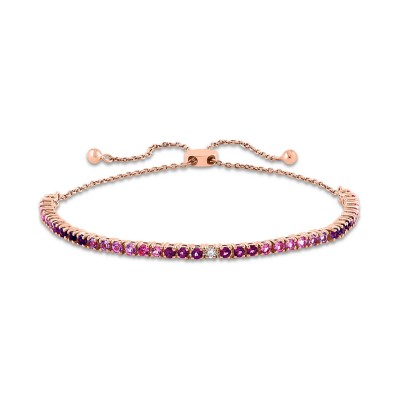 Multi-Gemstone (1-1/4 ct. ) & Diamond (1/10 ct. ) Bolo Bracelet in 14k Rose Gold-Plated Silver (Also available in Sterling Silver)