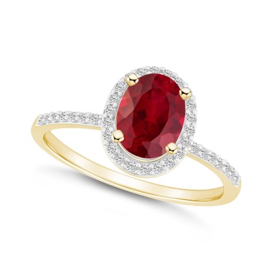Created Ruby (1-1/4 ct. ) and Created Sapphire (1/5 ct. ) Halo Ring in 10K Yellow Gold