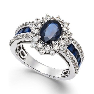 Sapphire (2-1/3 ct. t.w) and Diamond (3/4 ct. ) Ring in 14k White Gold (Also Available in Ruby and Emerald)