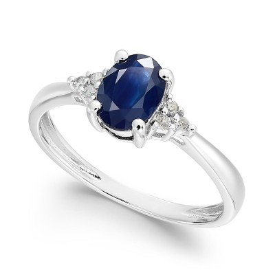 Sapphire (9/10 ct. ) and Diamond Accent Ring in 14k White Gold (Also Available in Tanzanite  Emerald and Ruby)