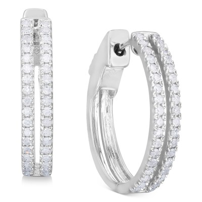 Diamond Double Row Hoop Earrings (1/2 ct. ) in Sterling Silver