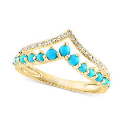 Turquoise & Diamond (1/10 ct. ) Double Row Chevron Ring in 14k Gold