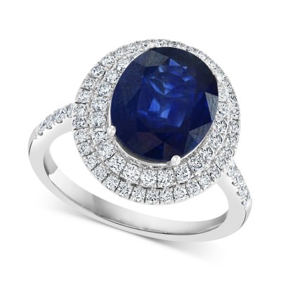 Sapphire (4-1/4 ct. ) & Diamond (5/8 ct. ) Double Halo Ring in 14k White Gold