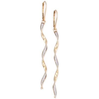 Twist Glitter Long Drop Earrings in 14k Gold